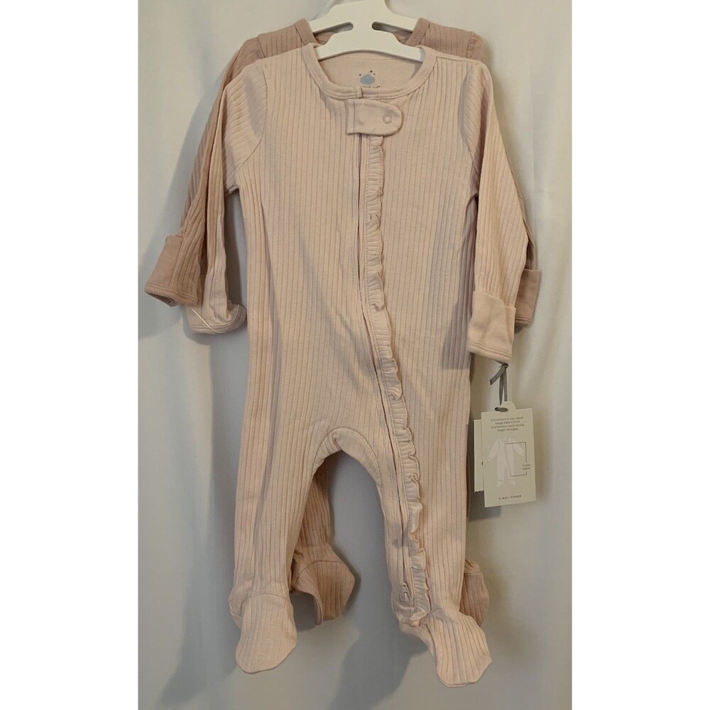 Cloud Island Girls Pink Ribbed Ruffle Footie Sleepers 2 Piece Set 6-9 Months